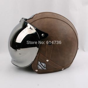 Vends hommes Vintage en cuir Moto casque ouvert visage rétro pilote Cruiser casques motocicleta jet moto cascos capacete DOT307G