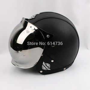 Vends hommes Vintage en cuir Moto casque ouvert visage rétro pilote Cruiser casques motocicleta jet moto cascos capacete DOT232R