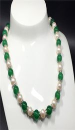 Vender Natural de 89 mm White Freshwater Pearl Green Jade Beads Collar 48 cm Joyería de moda5322743