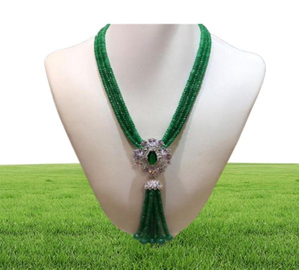 Vender jade verde natural micro incrustación cierre de circón collar de borla cadena larga suéter joyería de moda279h9460103