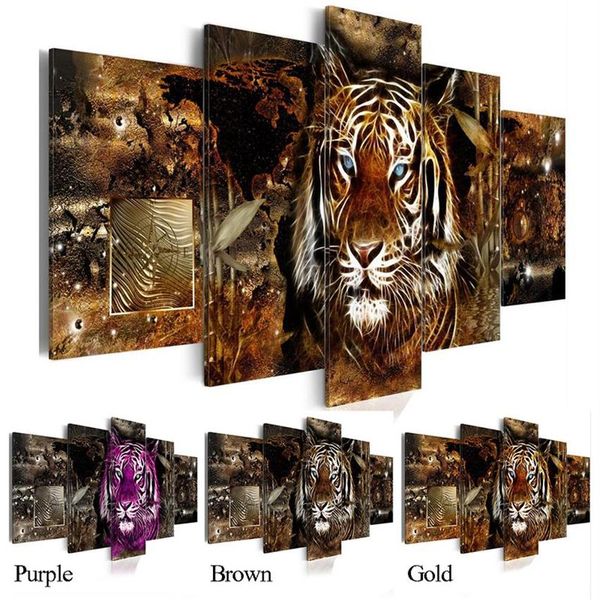 Vends sans cadre 5 pièces toile impression moderne mode mur Art les animaux africains tigre pour la décoration de la maison 281I