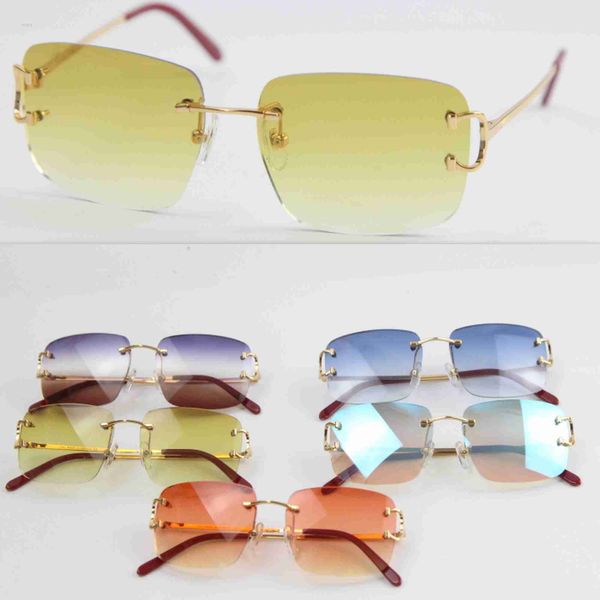 Venta al por mayor sin montura T8200816 delicadas gafas de sol de moda unisex Gafas de conducción de metal C Decoración Diseñador de alta calidad Lentes UV400 LentesHKD230704