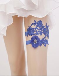 Vender Royal Blue 2 Pieceset Lace Garters Bridal Accesorios nupciales con flores hechas a mano para la fiesta de bodas7898495