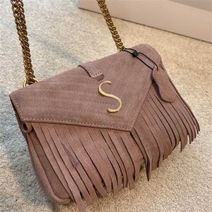 Vender s-carta Bolso de diseñador cruzado Bolso de cuero con cadena dorada Bolso de gamuza con flecos para mujer Bolso de mensajero marrón de invierno Borlas de moda Bolsos de hombro Cartera