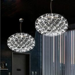 Verkoop roestvrijstalen led hanglampen lampen vuurwerk platte balvorm woonkamer loft winkels lichten110-240V