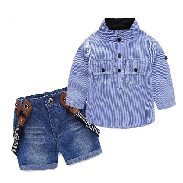 Venta de ropa para niños pequeños Conjunto para niño Sling Strap Camisa de traje informal + Pantalones cortos Ropa para niños Venta al por menor Traje para niños 1-6T 220419