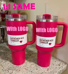 Sell Well 1:1 Same THE QUENCHER H2.0 Cosmo Pink Parade TUMBLER 40 OZ 4 HRS HOT 7 HRS COLD 20 HRS ICED Cups 304 Swig Wine Mugs Valentine's Day Gift Flamingo Water Bottles E0103