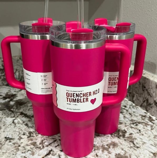 se vende bien 1:1 Igual THE QUENCHER H2.0 Cosmo Pink Parade VASO 40 OZ 4 HRS CALIENTE 7 HRS FRÍO 20 HRS Tazas HELADA 304 tragos tazas de vino Regalo del día de San Valentín Botellas de agua de flamenco e0106