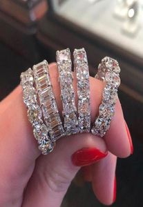 Vendre des femmes bijoux de mode Real 925 Sterling Silver Emerald Cut White Topaz CZ Diamond Promise Women Wedding Band Ring For Lov4715747