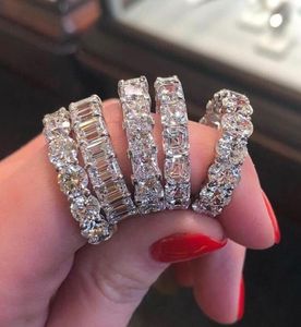 Vendre des femmes bijoux de mode Real 925 Sterling Silver Emerald Cut White Topaz CZ Diamond Promise Women Wedding Band Ring For Lov4998965