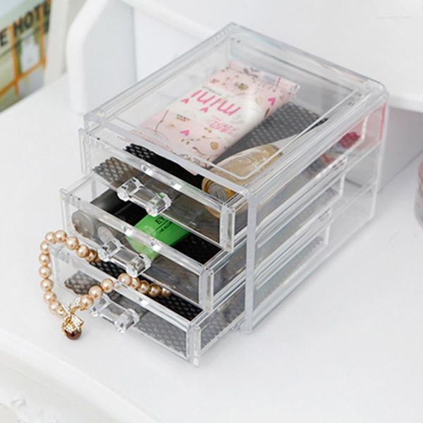 Vendeur Cosmétique Organisateur Clair De Luxe Bijoux Acrylique Maquillage Cas 3 Tiroirs Maquillage Titulaire No.10054 Boîtes De Rangement Bacs