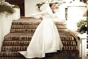 Vente 2019 à manches longues charmante Cape de mariée avec chapeau Cape manteau boléro Satin mariage enveloppes de mariée7067453