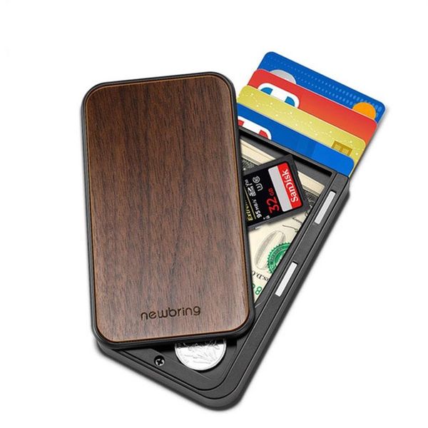 Vente 2021 nouveau porte-carte de crédit à glissière nouveauté portefeuille avec couverture en bois poche avant mince pince à billets RFID pour Men237k