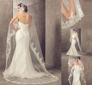 Vente 3 mètres de Long moins cher chapelle longueur blanc ivoire voile De mariée dentelle Appliques Veu De Noiva Longo mariage Veil4335072