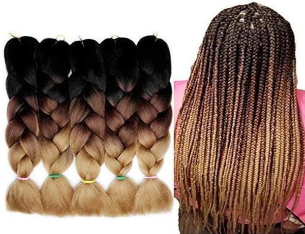 Vente de 5pcs Traidage synthétique Course Crochet Jumbo Braid Hair Extension Ombre Color Kanekalon Crochet Bodeds Traids Hair 6481045