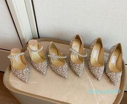 Venta de tacones altos de 65cm y 85cm, zapatos planos de cuero con perlas puntiagudas y diamantes, zapatos de fiesta de boda de cuero