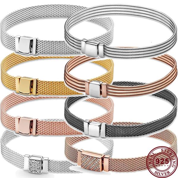 Venta 925 Plata Serie Reflexions Malla tejida Original para mujer Multi Loop Reloj Pulsera Boda DIY Charm Jewelry 240323