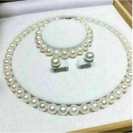 Venta de aretes, pulsera y collar de perlas blancas Akoya AAAA de 910 mm en oro de 14 k 240108
