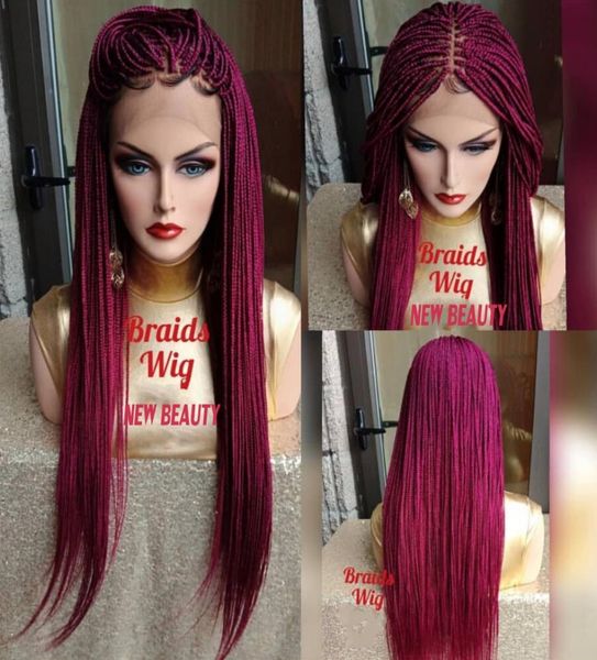 Venta de África estilo mujer trenzas Jumbo peluca delantera de encaje caja de pelo sintético peluca trenzada rosa rojo trenzas de ganchillo peluca cabello natural lin9844702