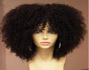 verkopende afro kinky krullende pruik hittebestendig haar synthetische kant pruiken met pony voor zwarte vrouwen7032002