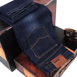 Распродажа, осенние мужские джинсы, брюки, хлопковые прямые эластичные деловые брюки, классический стиль, зимние джинсовые мужские брюки 240102
