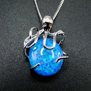 Verkopende mooie zien dieren 925 sterling zilveren vuur opaal octopus vrouwen hanger ketting voor geschenk 210524