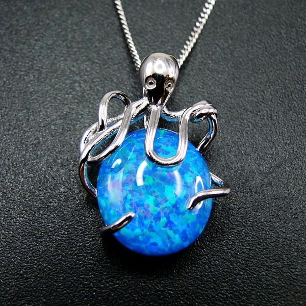 Vente de beaux animaux de vue 925 Sterling Silver Fire Opal Octopus Collier pendentif pour femme pour cadeau 210524