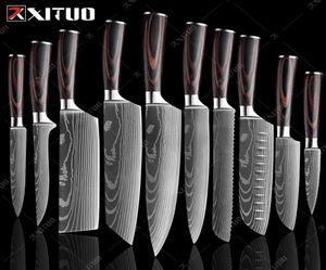 Vente de couteau de chef ensemble laser damas motif de cuisine couteaux couteaux japonais santoku couteau à couteau transeret utilitaire couteau drop shipp1247811