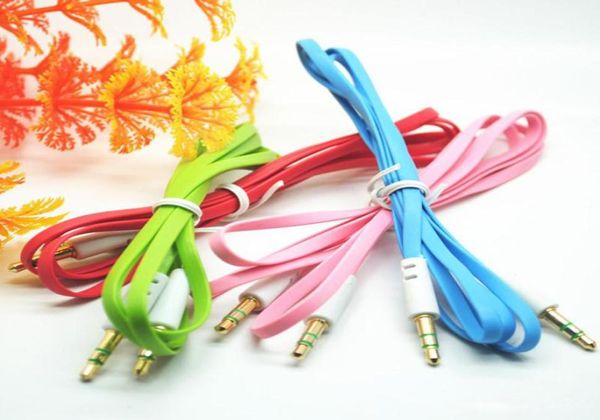 Venta de Cable de Audio colorido de 35 MM, Cable de Audio auxiliar plano para coche para sony, teléfonos móviles para teléfonos inteligentes MP3, MP4, PSP6831156