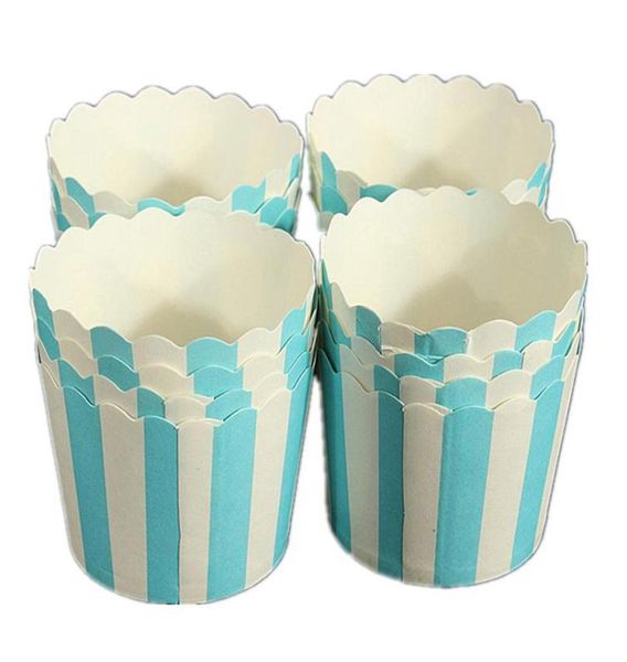 Vendre du boîtier en papier cupcake tasses à pâtisserie de boulangerie Muffin Muffin Baking tasse bleu blanc rayé260h7469786