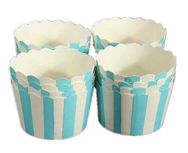 Vendre du boîtier en papier cupcake tasses de pâtisserie de boulangerie Muffin Muffin Baking tasse bleu blanc rayé260h6510297