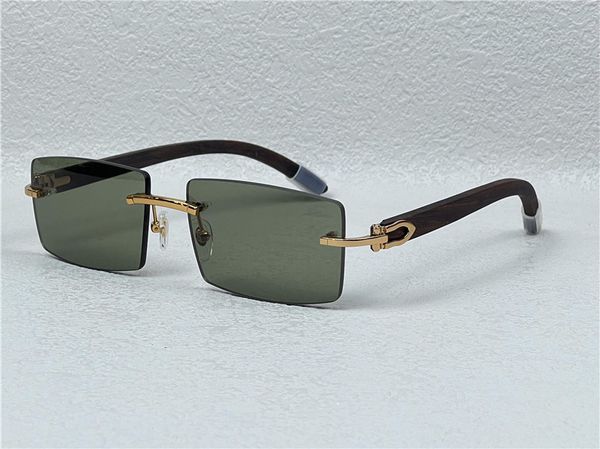 Venta de gafas de sol cuadradas de diseño de moda 0046 montura sin montura patillas de madera de primavera estilo clásico simple gafas de protección uv400