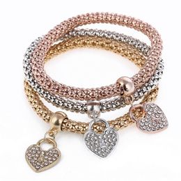 Bracciale con cuore amore diamante con catena di mais elasticizzato a tre colori di bella personalità di vendita di moda HJ1742824