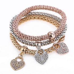 Vente de mode belle personnalité trois couleurs extensible chaîne de maïs diamant amour coeur Bracelet HJ174214g