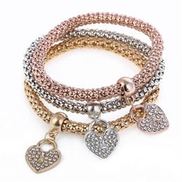 Vente de mode belle personnalité trois couleurs extensible chaîne de maïs diamant amour coeur Bracelet HJ174267r