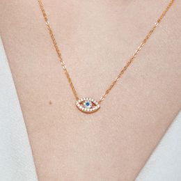 Vente de bijoux fins diamant 2 couleurs chaîne en argent mauvais œil bleu pendentif collier haut de gamme colliers pour femmes