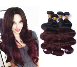 Verkoopartikelen Ombre Donkerrood gekleurd haar 4 bundels Body Wave 1B99J Braziliaans Maagdelijk menselijk haar Weefsel Gekleurde bundels Extens6002375