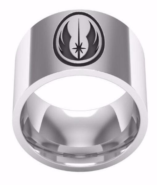 Bague de Film de Couple gravée avec symbole Jedi, anneau haut en acier inoxydable poli, bijoux cadeau pour hommes 4578256