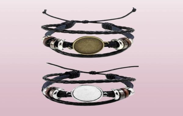 Vente de bijoux DIY Bracelets en cuir multi-couches bracelets en bracelet à vierge ajustement 20 mm rond PO Cabochon Cabochon Plateau juif8483710