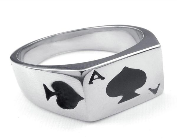 Vente de bijoux pour hommes en acier inoxydable Ring Poker Spade Ace Personnalize Fashion 316L Ring en acier inoxydable5117387