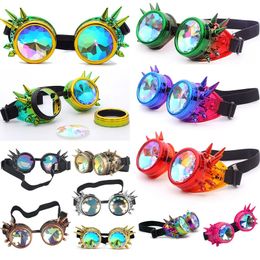 Verkoop van caleidoscoop regenboogglazen heren dames zonnebril klinknagel steampunk bril cosplay vintage gothic edm eyewear 240411