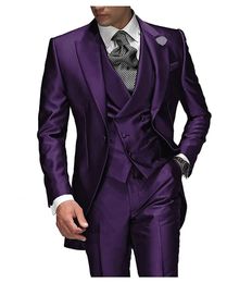 Venta de trajes de boda de solapa con doble botonadura para hombre, esmoquin de novio morado para fiesta de graduación, chaqueta de padrino de boda, pantalón y corbata 240108