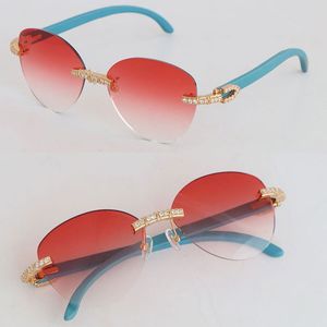 Vente de grands diamants ronds de luxe sertis de lunettes de soleil sans monture femme designer bleu bois hommes célèbres 3524012 design modèle classique lunettes de soleil en bois lunettes lunettes