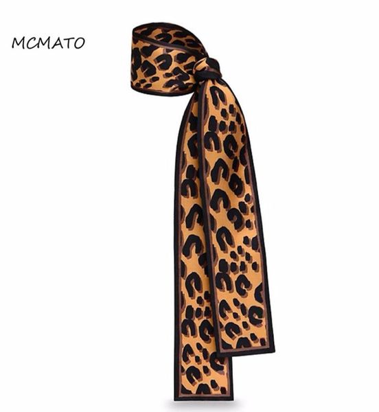 Venta de bufanda de sarga de seda con estampado de leopardo para mujer, pañuelo pequeño de 116cm y 8cm de largo para la cabeza, pañuelo para las cuatro estaciones, cintas para bolso, Tie6689575