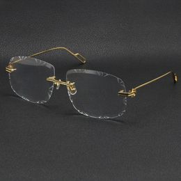 Verkoop van mannen dames randloze gouden metalen zonnebril frame bril