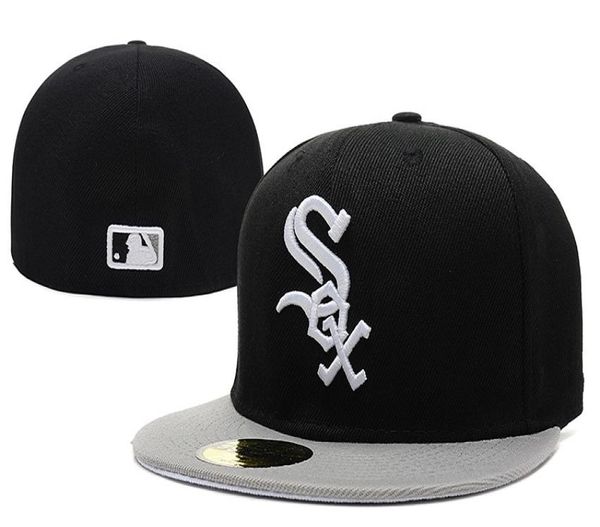 Vendre Men039s White Sox Fitted Hapt Top Quality Flat Rentement Fettrage broché Sox Logo Black Fans Baseball Chapeaux Full CL3564614