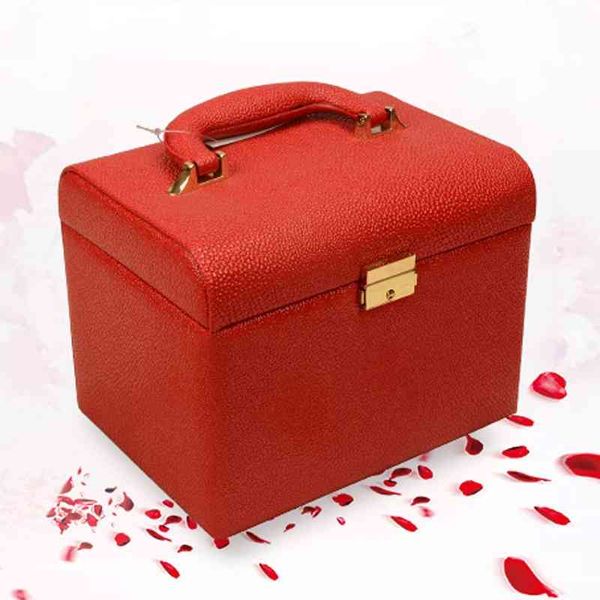 vente PU cuir Make up Box avec miroir Maquillage Case Beauty Case Cosmetic Bag Boîte à bijoux verrouillable pour ladys cadeau 210729