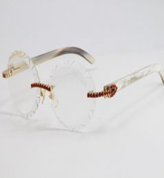 Venta de piedras rojas grandes gafas de sol sin borde 3524012 Gafas de cuerno de cuerno genuino blanco gafas de buffalo de gran tamaño diseñador de gafas redondas de gafas wo8699272