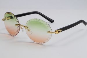 Vente de lunettes fantaisistes sans monture 3524012A Métal Marbre Planche noire Lunettes allongées et fines Lunettes de soleil rondes surdimensionnées Verres dégradés