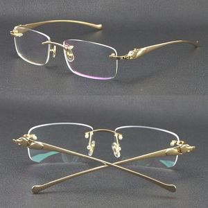 Verkoop Randloze Metalen luipaard Serie Panther Optische 18K Gouden Zonnebril Vierkante Brillen Ronde vorm gezichtsbril Mannelijke en vrouwelijke W257S